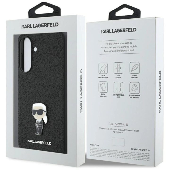 Karl Lagerfeld blizgus metalinis dėklas Samsung Galaxy A56 – juodas