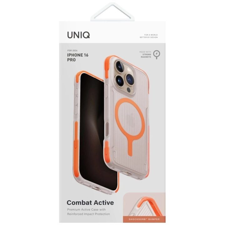 Uniq Combat Active Magclick įkrovimo dėklas iPhone 16 Pro – oranžinis