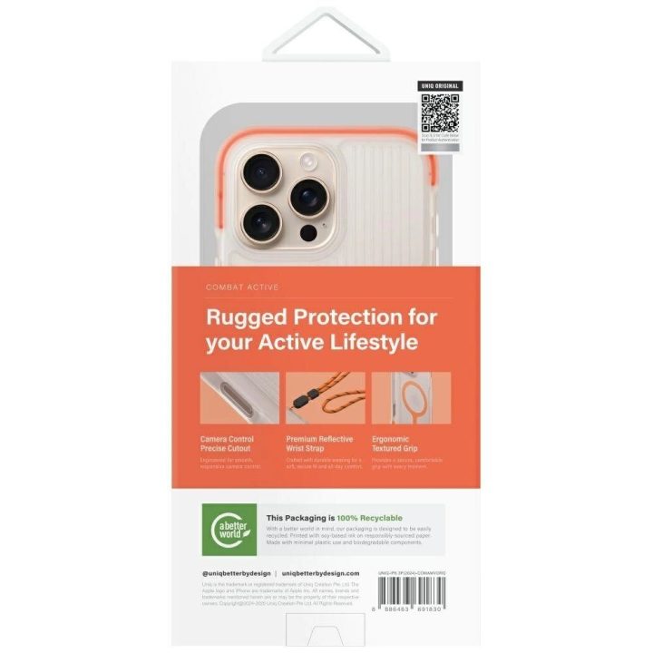 Uniq Combat Active Magclick įkrovimo dėklas iPhone 16 Pro – oranžinis