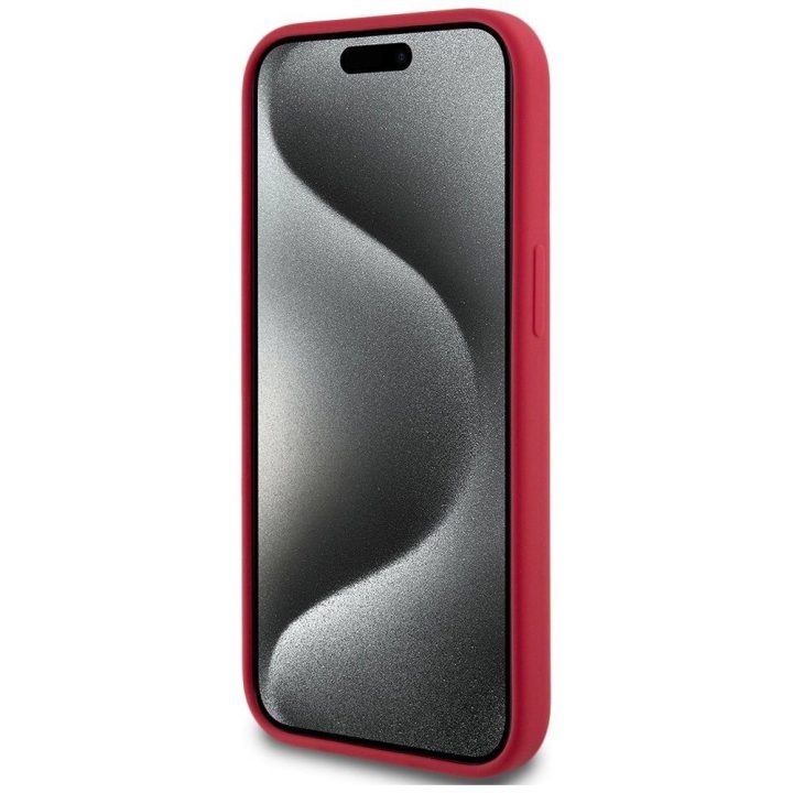 Karl Lagerfeld silikoninis dėklas su Karl ir Choupette galvomis, MagSafe, iPhone 15, raudonas