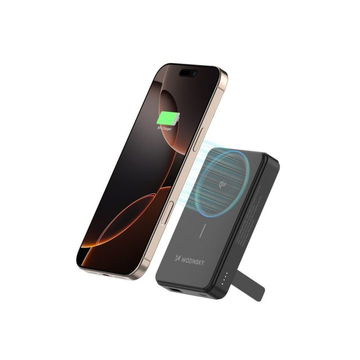 Išorinė baterija 10000 mAh, 22.5W, Qi2, su stovu, juoda