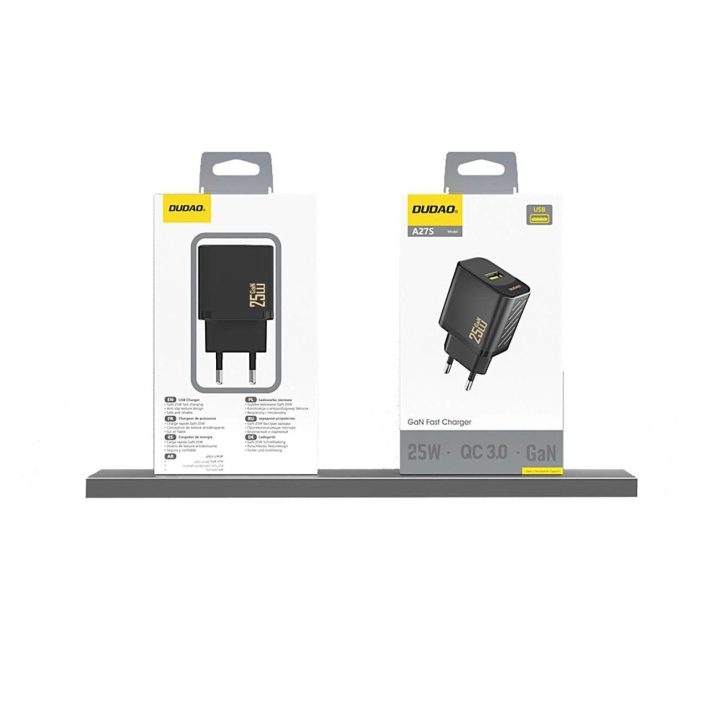 25W GaN USB-A įkroviklis – juodas
