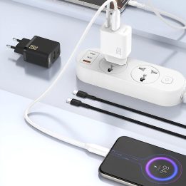 25W GaN USB-C sieninis įkroviklis – juodas