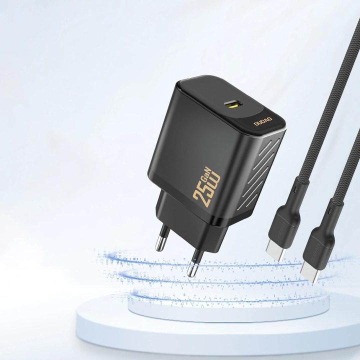 25W GaN USB-C sieninis įkroviklis – juodas