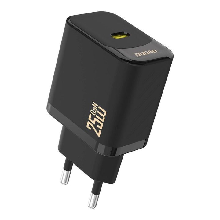 25W GaN USB-C sieninis įkroviklis – juodas