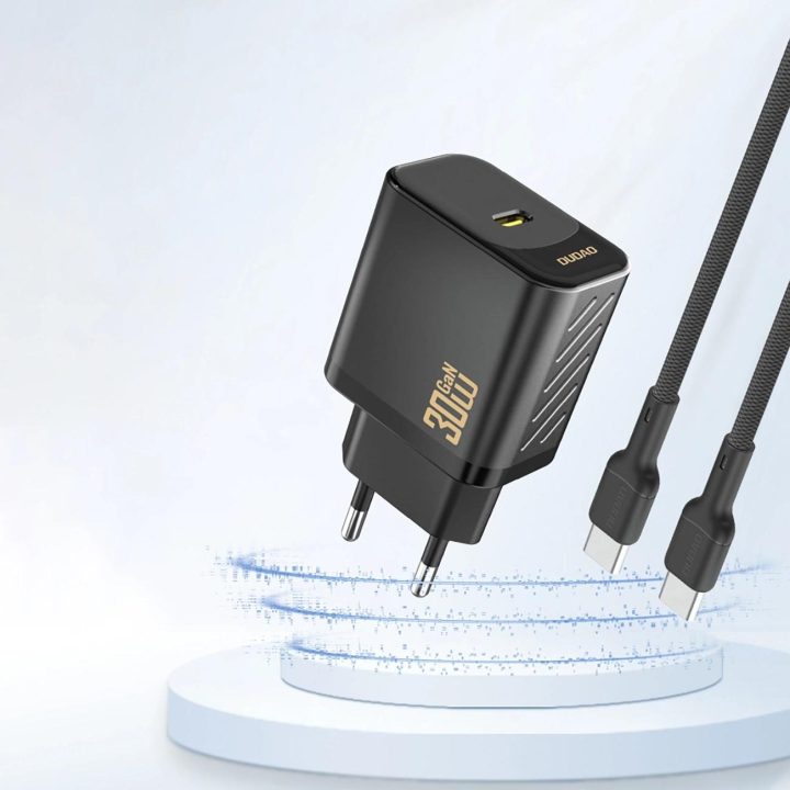 30W GaN USB-C sieninis įkroviklis (juodas)