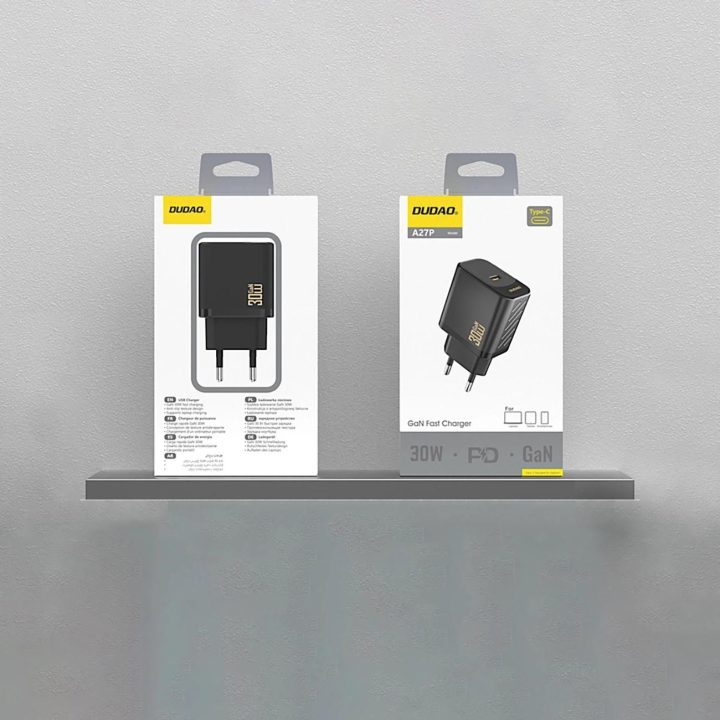 30W GaN USB-C sieninis įkroviklis (juodas)