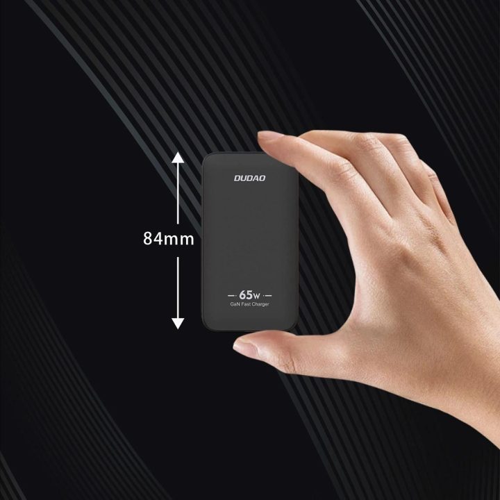 Itin plonas 65W GaN kelioninis įkroviklis (USB-C / USB-A) – juodas