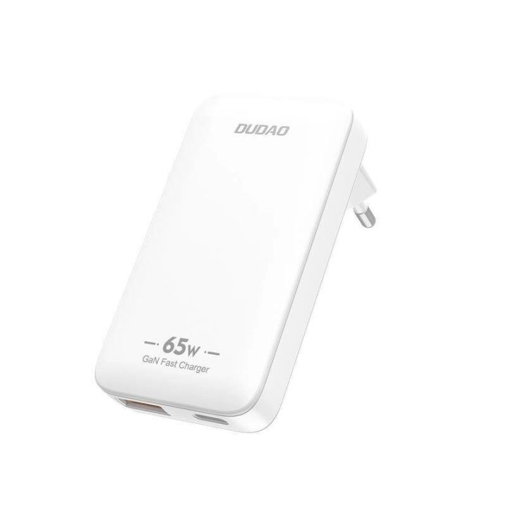 Itin plonas 65W GaN sieninis įkroviklis su USB-A / USB-C, baltas