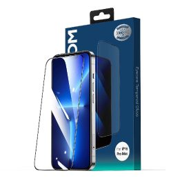 Grūdintas stiklas “ 2.5D, apsauga nuo mėlynos šviesos ir dulkių, juodas rėmelis, skirtas iPhone 15 Plus / 16 Plus“