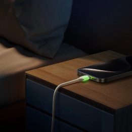 60W USB-C į USB-C laidas su šviečiančiu galu, 1.2 m, smėlio spalvos