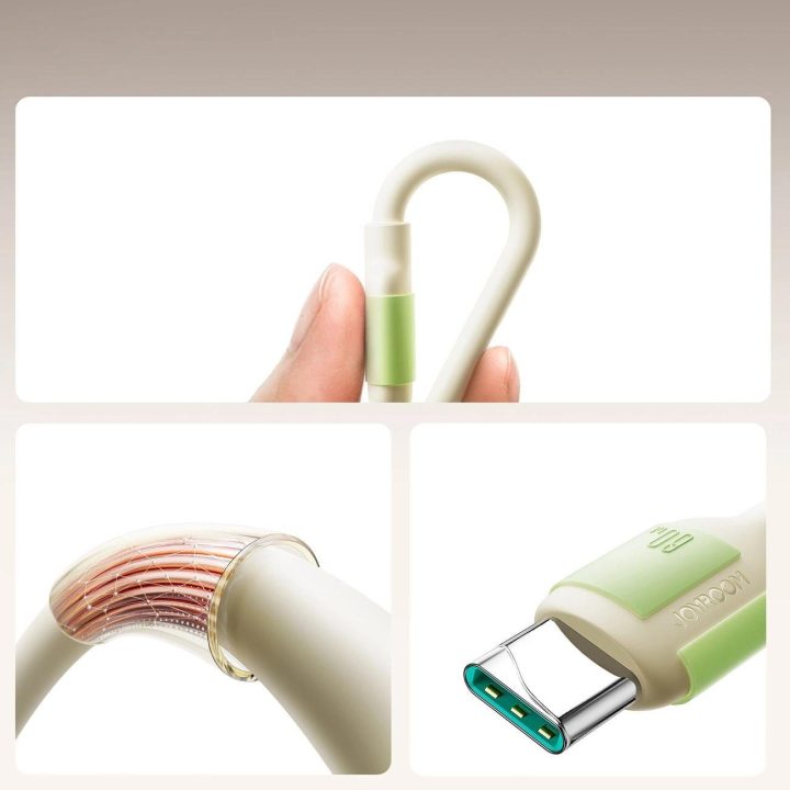 60W USB-C į USB-C laidas su šviečiančiu galu, 1.2 m, smėlio spalvos