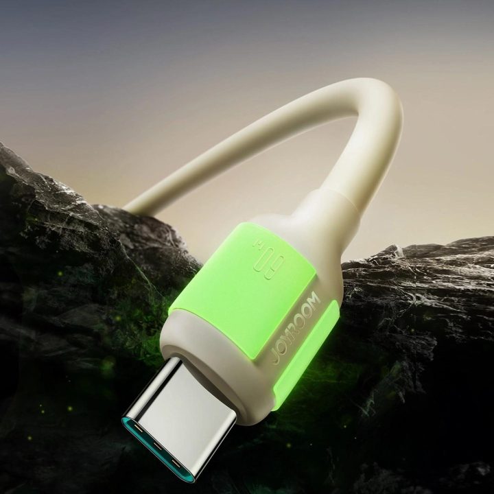 60W USB-C į USB-C laidas su šviečiančiu galu, 1.2 m, smėlio spalvos