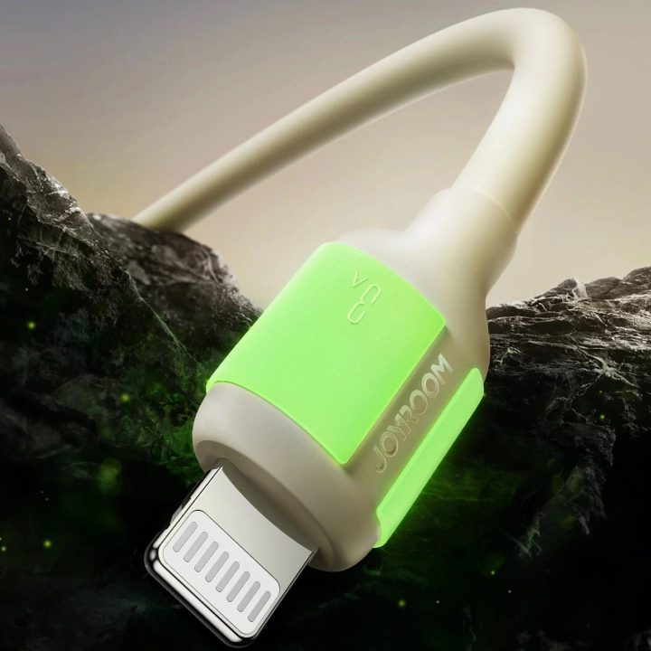 3A USB-A į Lightning įkrovimo laidas su šviečiančiu galu, 2 m, smėlio spalvos
