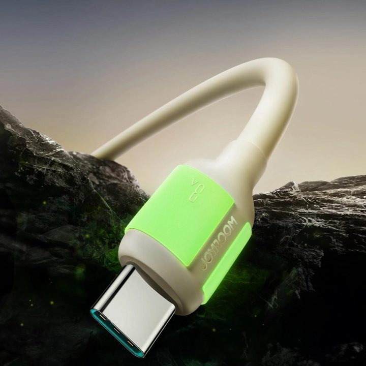 3A USB-A į USB-C laidas su šviečiančiu galu, 2m, smėlio spalvos