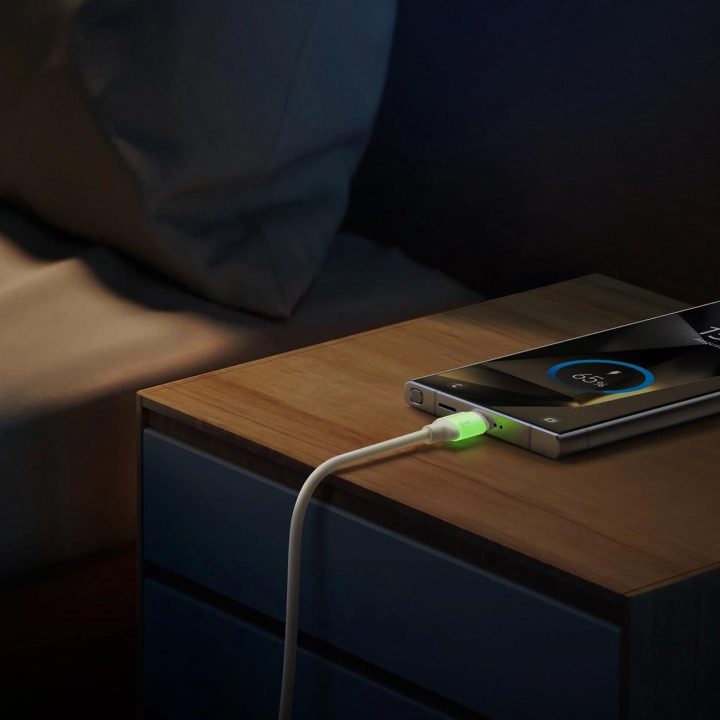 3A USB-A į USB-C laidas su šviečiančiu galu, 2m, smėlio spalvos