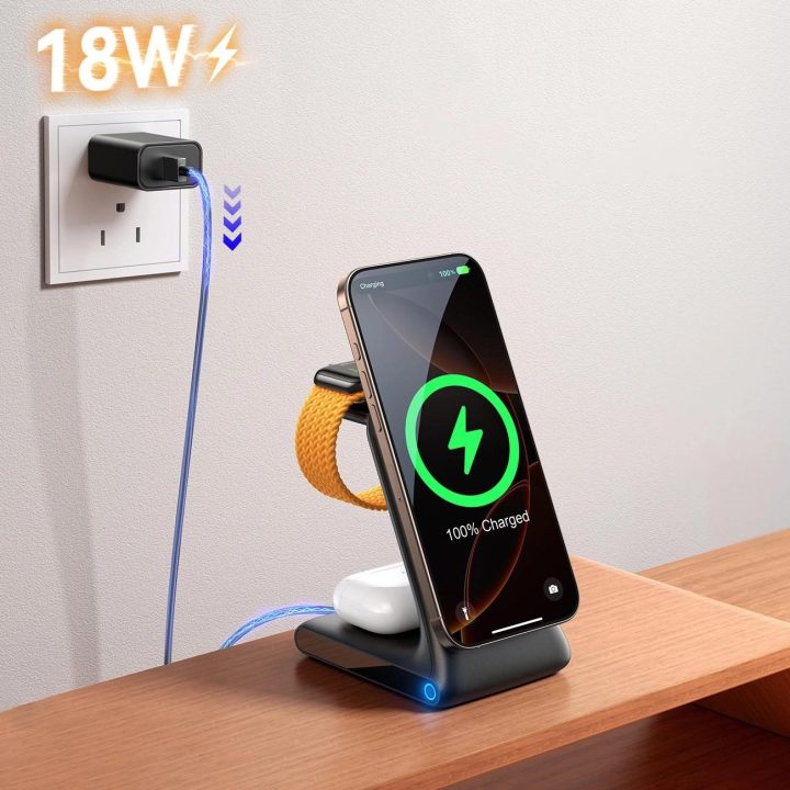 JR-W15 belaidė įkrovimo stotelė 3 viename su MagSafe – juoda
