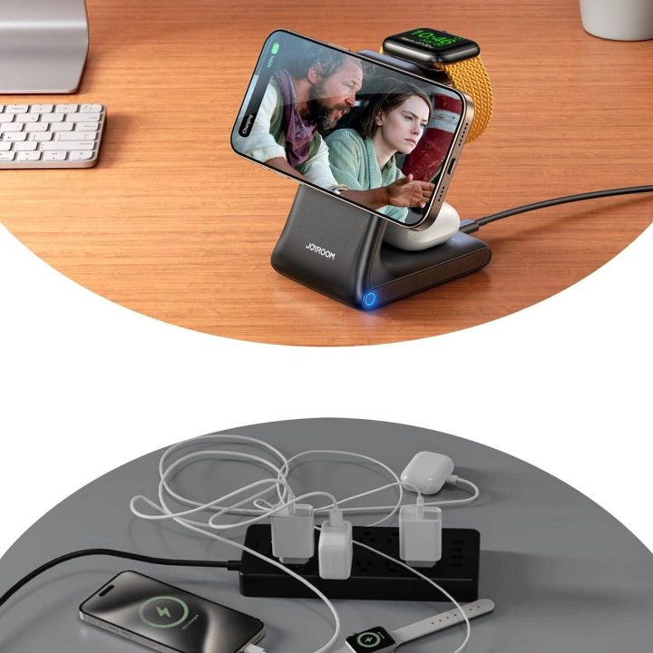 JR-W15 belaidė įkrovimo stotelė 3 viename su MagSafe – juoda