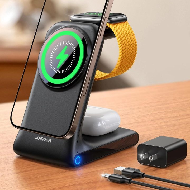 JR-W15 belaidė įkrovimo stotelė 3 viename su MagSafe – juoda