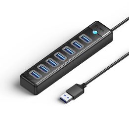USB šakotuvas 7 lizdų (USB-A 3.0, USB-C), juodas