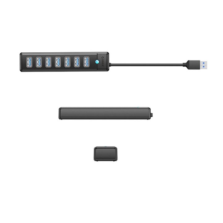 USB šakotuvas 7 lizdų (USB-A 3.0, USB-C), juodas