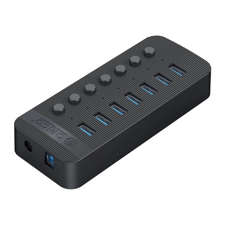 USB šakotuvas 7 lizdų 3.0 su jungikliais juodas