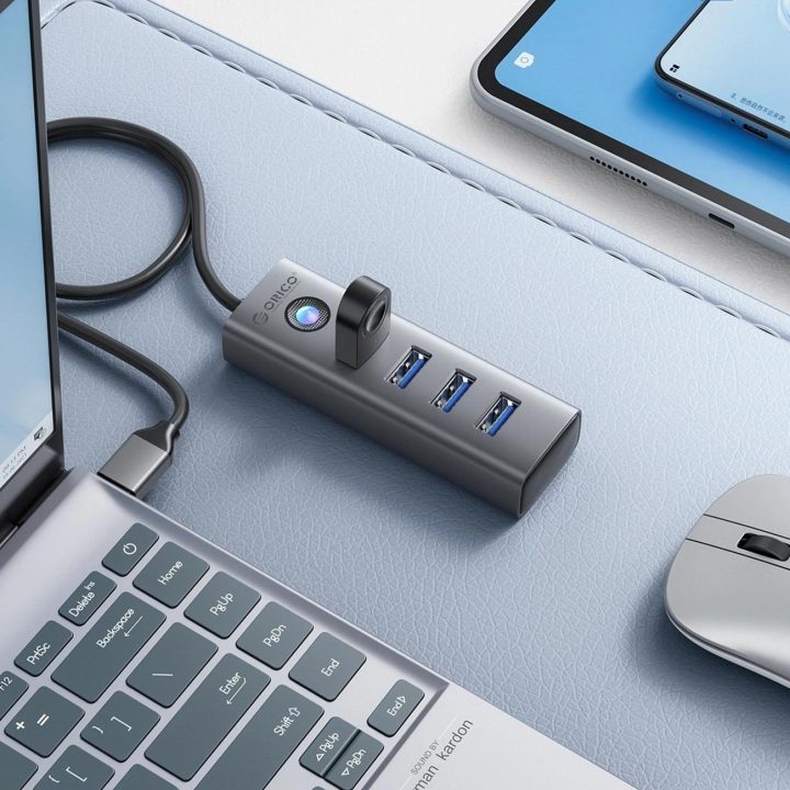USB šakotuvas Orico 4x USB-A 3.0 pilkas