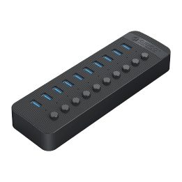 USB šakotuvas 10 lizdų 3.0 su jungikliais juodas