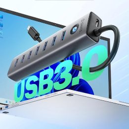 USB šakotuvas 7x USB-A 3.0 + USB-C, pilkas