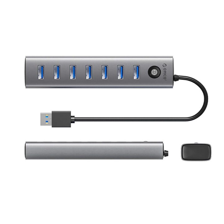 USB šakotuvas 7x USB-A 3.0 + USB-C, pilkas