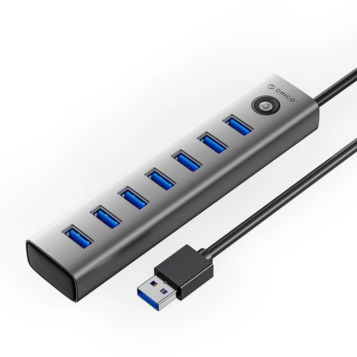 USB šakotuvas 7x USB-A 3.0 + USB-C, pilkas