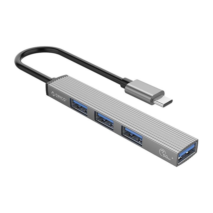 USB-C šakotuvas su 4 USB-A jungtimis – pilkas