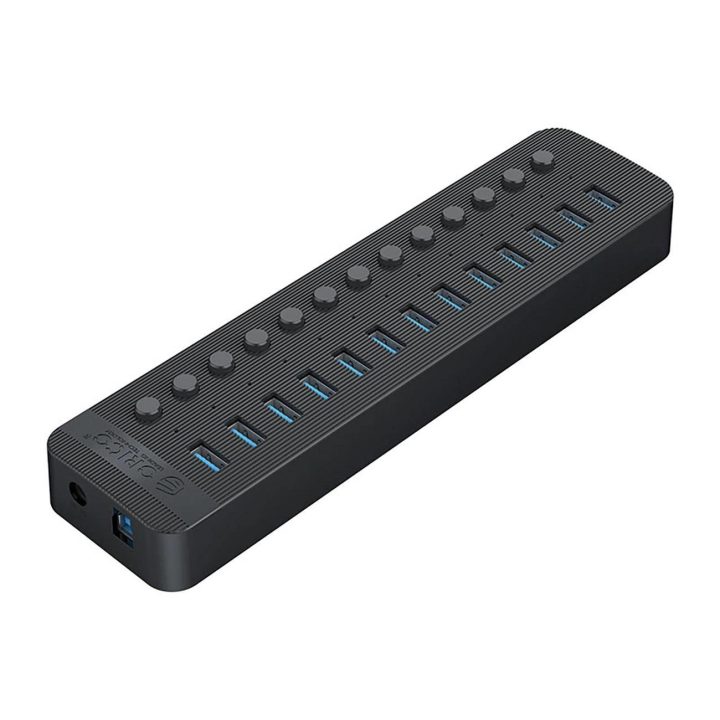 USB šakotuvas 13 lizdų 3.0 su jungikliais juodas