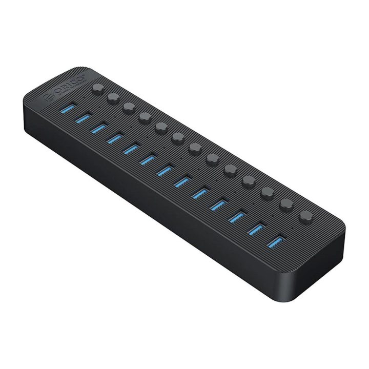 USB šakotuvas 13 lizdų 3.0 su jungikliais juodas