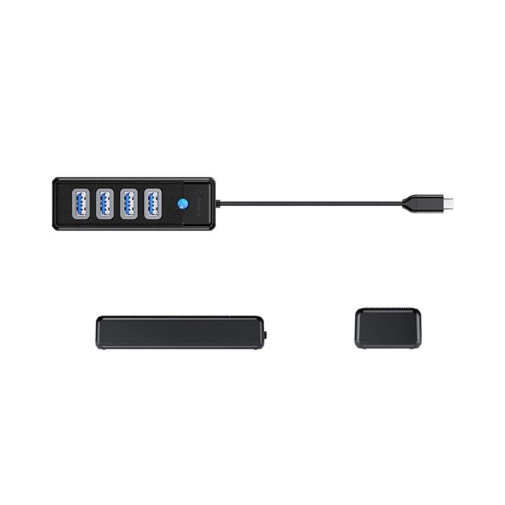 USB šakotuvas 4x USB-A 3.0 su USB-C, juodas
