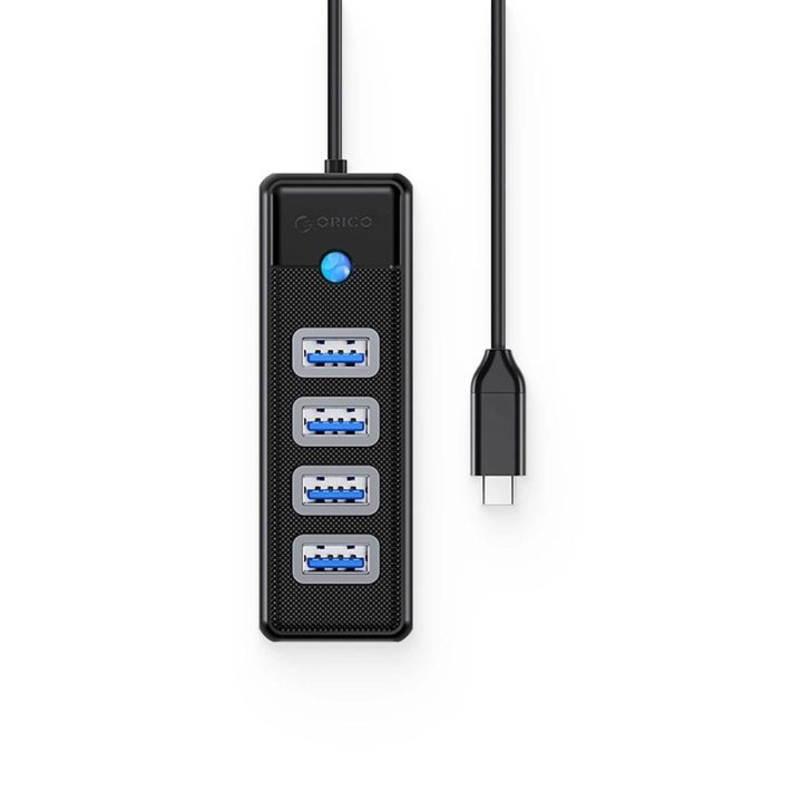 USB šakotuvas 4x USB-A 3.0 su USB-C, juodas