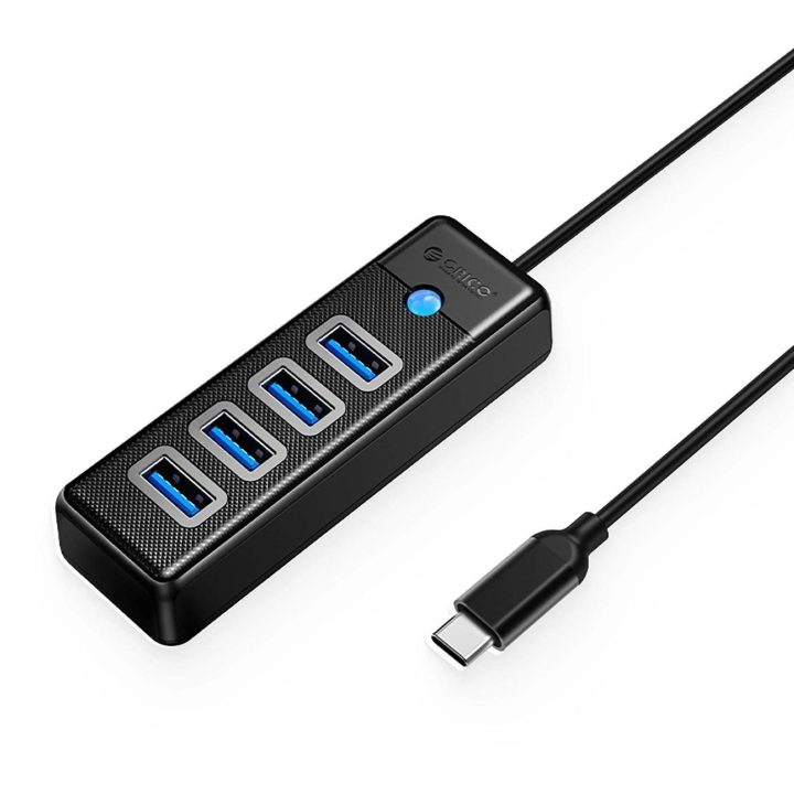 USB šakotuvas 4x USB-A 3.0 su USB-C, juodas