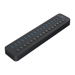 USB šakotuvas 16 lizdų 3.0 su jungikliais juodas