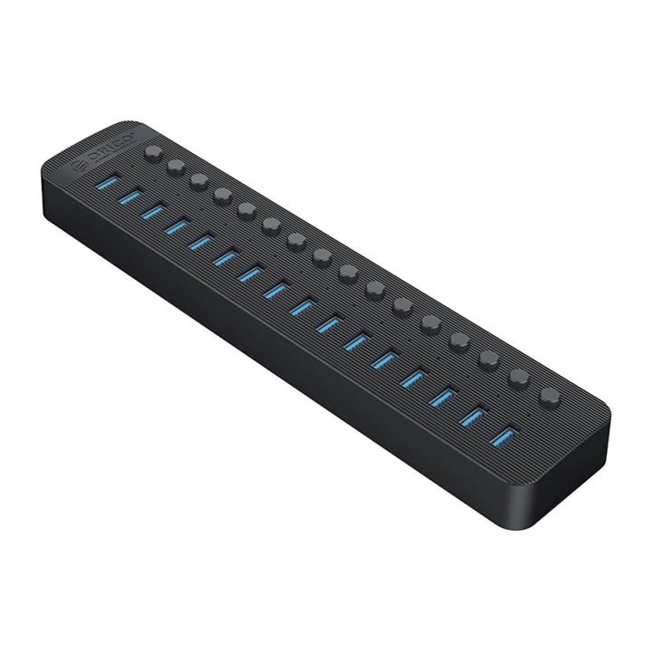 USB šakotuvas 16 lizdų 3.0 su jungikliais juodas