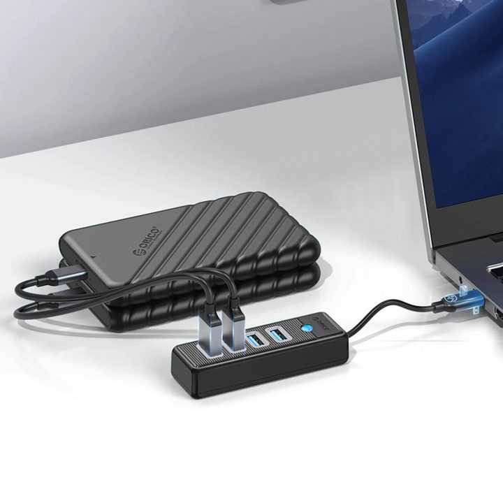 USB-C šakotuvas 2x USB-A 3.0 + 1x USB-C 3.0 juodas