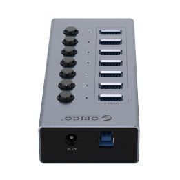 USB šakotuvas 7 lizdų 3.0 su jungikliais pilkas