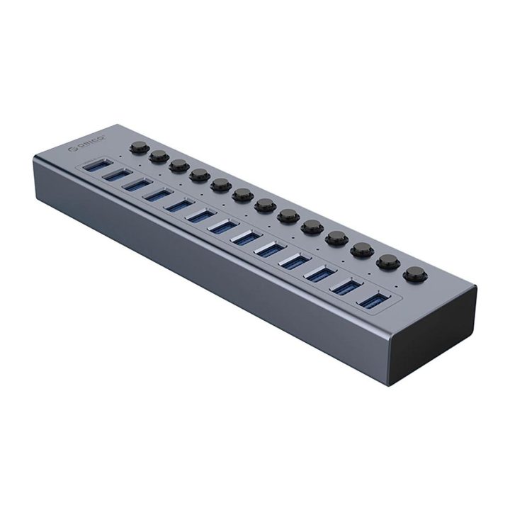 USB šakotuvas 13 lizdų 3.0 su jungikliais pilkas