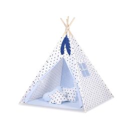 Vaikiška tipi palapinė su kilimėliu ir pagalvėlėmis – juoda su žvaigždėmis / mėlyna