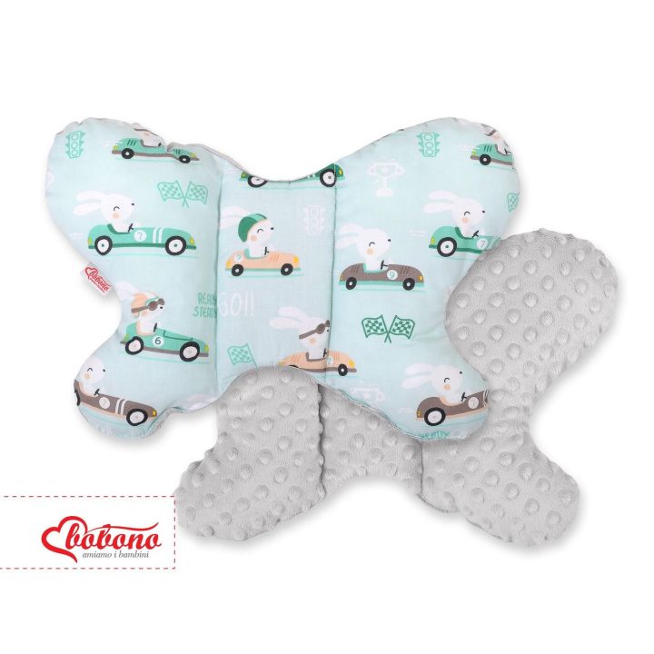 Dvipusė amortizuojanti pagalvėlė BUTTERFLY – triušiai, mėtų/pilka