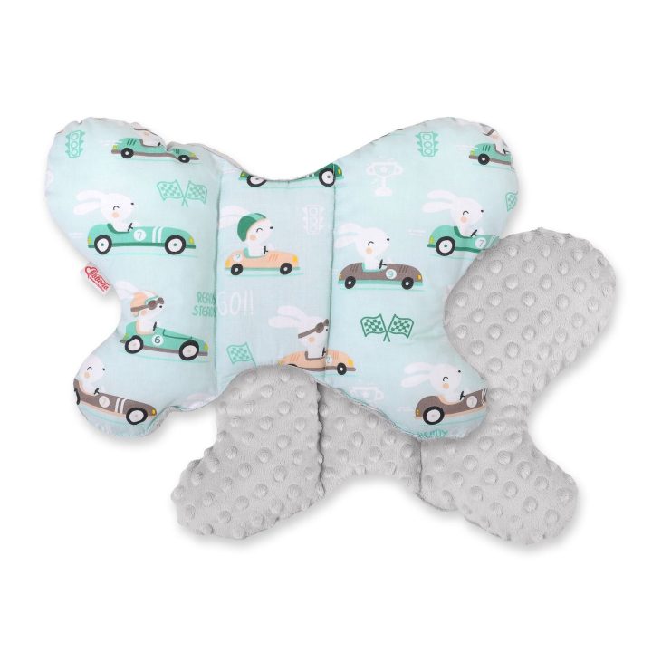 Dvipusė amortizuojanti pagalvėlė BUTTERFLY – triušiai, mėtų/pilka