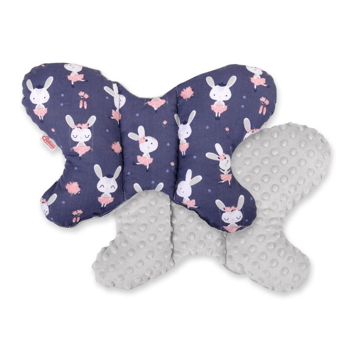 Dviejų pusių amortizuojanti pagalvėlė Butterfly“ – triušiai, tamsiai mėlyna/pilka
