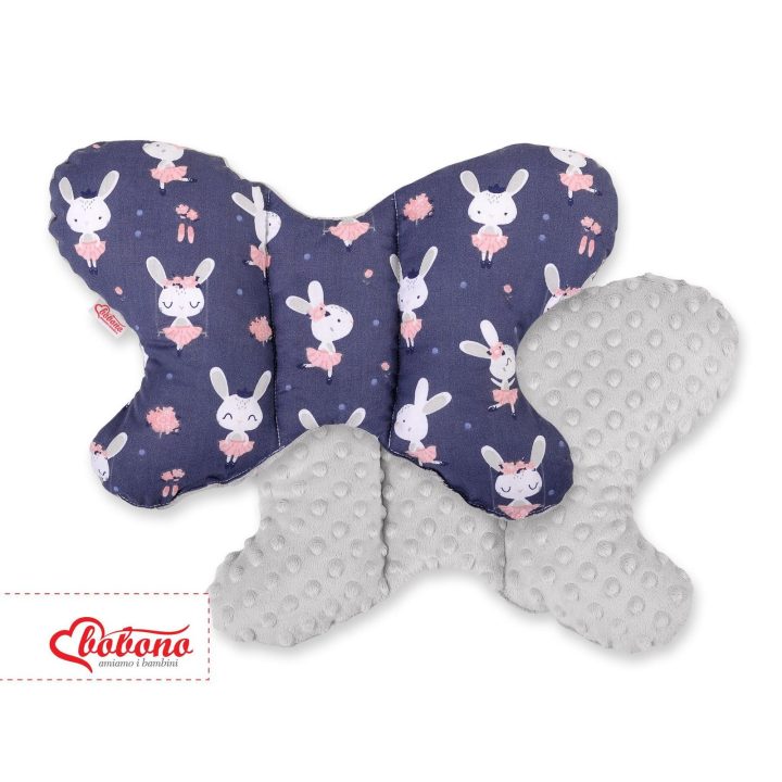 Dviejų pusių amortizuojanti pagalvėlė Butterfly“ – triušiai, tamsiai mėlyna/pilka