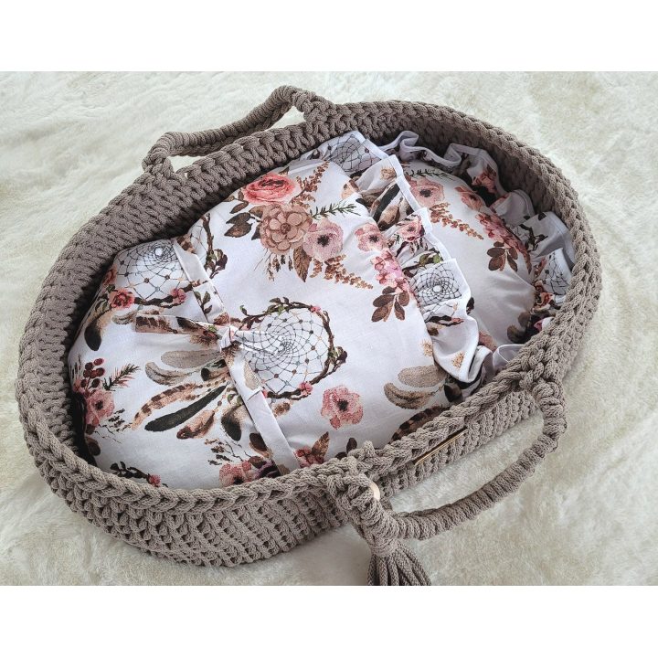 Lėlių nešynė boho stiliaus, medvilninė, mocca spalvos