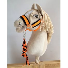 Hobio žirgo kantaras su pavadžiu, juodas/neoninis oranžinis