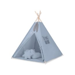 Vaikiška tipi palapinė su kilimėliu ir pagalvėlėmis – pasteliai mėlyna